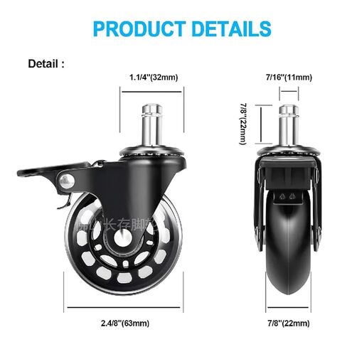 5 Pieces/lot 2.5 inch Black M11 PU Transparent Wheel 11mm Office Chair Universal Brake Furniture Caster Small in Saudi Arabia