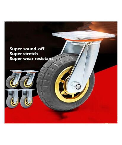 1 Pack of 6-inch Directional Wheel Heavy-Duty casters Silent Rubber Flat cart Shock Absorption with Brake in Saudi Arabia
