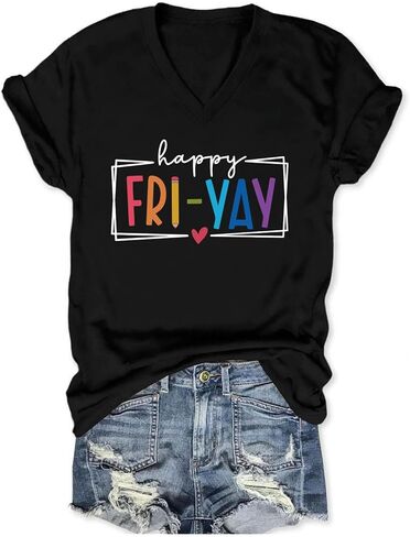 Teacher Shirts Women Happy Friday Shirt Teacher Friyay T-Shirt Teacher Appreciation Graphic Tees Funny Weekend Tops in Saudi Arabia