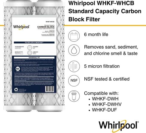 فلتر مياه من كتلة الكربون مقاس 10 بوصة × 2.5 بوصة WHKF-WHCB، معتمد من NSF 5 ميكرون يقلل من الكلور والرواسب، عمر 6 أشهر، خرطوشة بديلة CTO تناسب غطاء فلتر المنزل، نظام التناضح العكسي in Kuwait