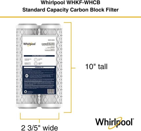 فلتر مياه من كتلة الكربون مقاس 10 بوصة × 2.5 بوصة WHKF-WHCB، معتمد من NSF 5 ميكرون يقلل من الكلور والرواسب، عمر 6 أشهر، خرطوشة بديلة CTO تناسب غطاء فلتر المنزل، نظام التناضح العكسي in Kuwait