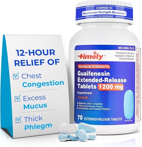 TIME-CAP LABS, INC. في الوقت المناسب Guaifenesin 1200 mg ممتد المفعول لتخفيف المخاط 70 قرصًا أقصى قوة لاحتقان الصدر وتخفيف المخاط - يستمر حتى 12 ساعة in Kuwait