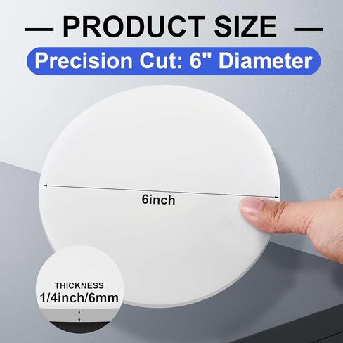 Sasylvia 4 Pcs HDPE White Circular Sheet 6" Diameter x 1/4" Thick, High Density Polyethylene Round Plastic Blocks Smooth Finish Plastic Plates Multi-Purpose for Machining, DIY Crafts, Spacers, Base in Saudi Arabia