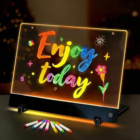 16" LED Acrylic Message Note Board with Colors, LED Drawing Board Acrylic Light Up Dry Erase Lumiboard for Kids, 4 Modes Drawing Pad Night Light with Adjustable Stand and 7 Markers in Saudi Arabia