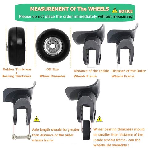 مجموعة عجلات بديلة للأمتعة 4 قطع 1.57 بوصة × 0.67 بوصة (40 مم × 17 مم) مع منشار و4 قطع غطاء عجلات وجوارب 1.18 بوصة و1.38 بوصة (طقم إصلاح 30 مم و35 مم لحقائب الأمتعة وحقيبة العربة in Kuwait