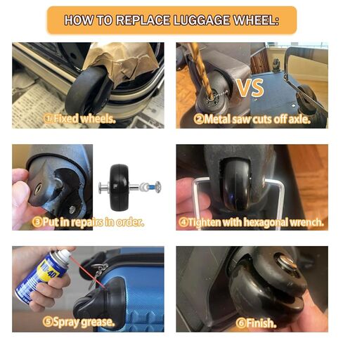 مجموعة عجلات بديلة للأمتعة 4 قطع 1.57 بوصة × 0.67 بوصة (40 مم × 17 مم) مع منشار و4 قطع غطاء عجلات وجوارب 1.18 بوصة و1.38 بوصة (طقم إصلاح 30 مم و35 مم لحقائب الأمتعة وحقيبة العربة in Kuwait