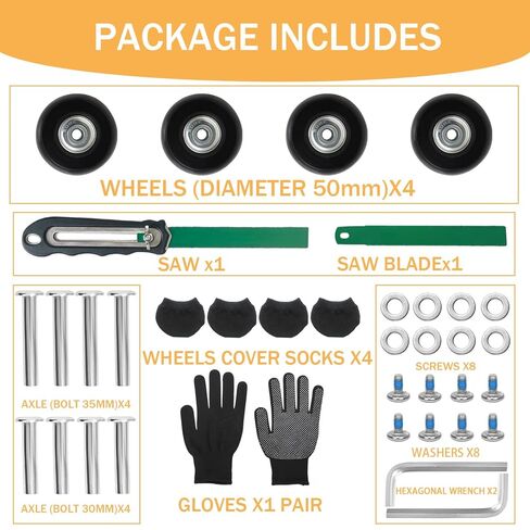 مجموعة عجلات بديلة للأمتعة 4 قطع 1.57 بوصة × 0.67 بوصة (40 مم × 17 مم) مع منشار و4 قطع غطاء عجلات وجوارب 1.18 بوصة و1.38 بوصة (طقم إصلاح 30 مم و35 مم لحقائب الأمتعة وحقيبة العربة in Kuwait