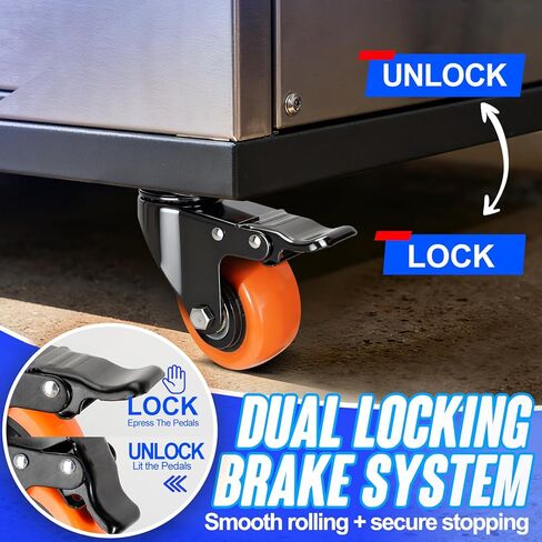 مجموعة عجلات 2 بوصة مكونة من 4 عجلات، عجلات صغيرة من البولي يوريثان بقفل مزدوج 150 رطل لكل منها، عجلات دوارة 360 درجة للأثاث والعربة ومنضدة العمل - هادئة وناعمة وآمنة على الأرض in Kuwait