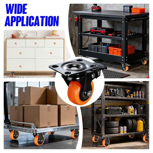 مجموعة عجلات 2 بوصة مكونة من 4 عجلات، عجلات صغيرة من البولي يوريثان بقفل مزدوج 150 رطل لكل منها، عجلات دوارة 360 درجة للأثاث والعربة ومنضدة العمل - هادئة وناعمة وآمنة على الأرض in Kuwait