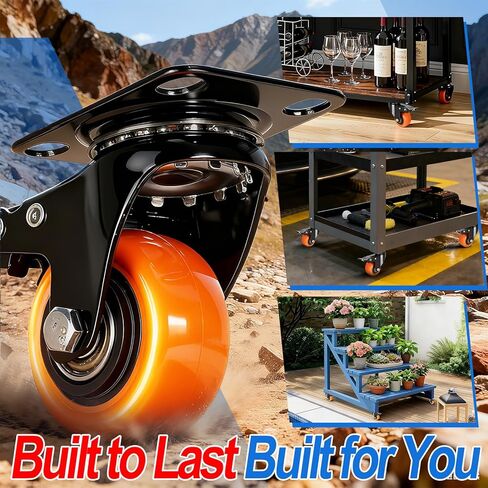 مجموعة عجلات 2 بوصة مكونة من 4 عجلات، عجلات صغيرة من البولي يوريثان بقفل مزدوج 150 رطل لكل منها، عجلات دوارة 360 درجة للأثاث والعربة ومنضدة العمل - هادئة وناعمة وآمنة على الأرض in Kuwait