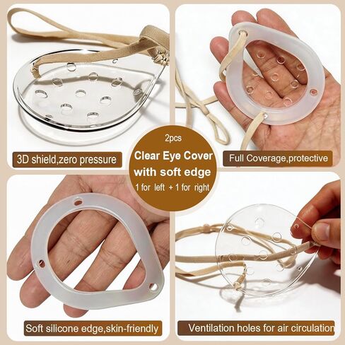 AMZVIO 2 Pack Eye Shield After Cataract Surgery,Clear Eye Patch Medical Hard Protective Cover,with Adjustable Strap & Soft Silicone Edge,Great Eyes Protection for Adults Sleeping(Beige) in Kuwait