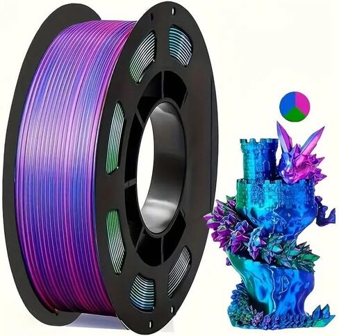 Triple Color Silk PLA Filament 1.75mm, 3D Printing Filament Like Rainbow Filament, 250g (0.55lbs) (Rose Red Blue Green) in Saudi Arabia