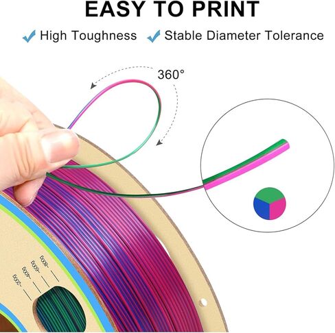 Triple Color Silk PLA Filament 1.75mm, 3D Printing Filament Like Rainbow Filament, 250g (0.55lbs) (Rose Red Blue Green) in Saudi Arabia