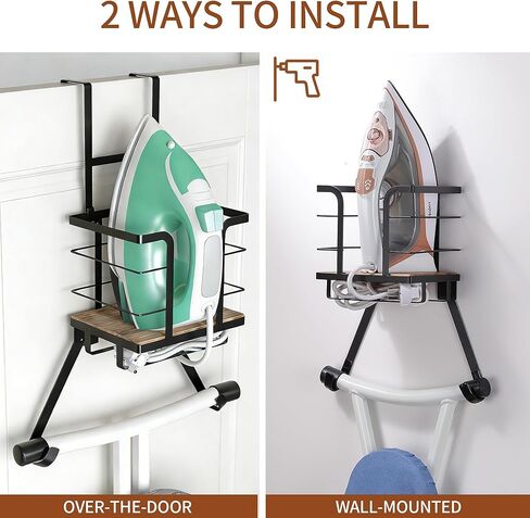 Ironing Board Hanger Wall Mount, Over the Door Iron Board Holder, Wooden & Metal Laundry Room Organizer, Anti-Slip Fence Design, Fits T/Y-Leg, Black in Saudi Arabia