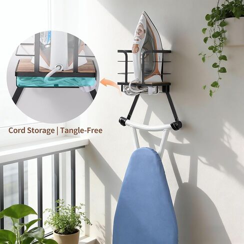 Ironing Board Hanger Wall Mount, Over the Door Iron Board Holder, Wooden & Metal Laundry Room Organizer, Anti-Slip Fence Design, Fits T/Y-Leg, Black in Saudi Arabia