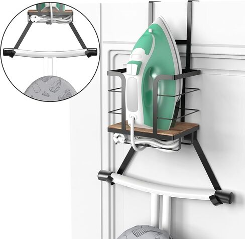 Ironing Board Hanger Wall Mount, Over the Door Iron Board Holder, Wooden & Metal Laundry Room Organizer, Anti-Slip Fence Design, Fits T/Y-Leg, Black in Saudi Arabia