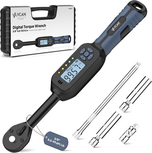 3/8 Torque Wrench Digital (5.02-99.6 Ft.Lb)±2% High accuracy Spark Plug Socket & Tire Inch Pound Torque Wrench 3/8 Drive with Buzzer and Colorful LED Indicator&Track Mode for Moto Auto Car in Kuwait