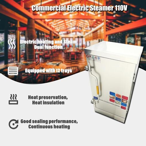 110V Commercial Electric Steaming Cabinet 12 Trays Multi-purpose Steam Warmer Cabinet 12000W 15.7"*23.6" Size of Tray 0.02Mpa Pressure Rice Steaming Box in Kuwait