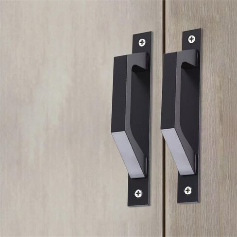 1PC Heavy-Duty Black Iron Barn Door Pull Handle - Sliding Gate Hardware for Garage, Shed & Furniture in Saudi Arabia