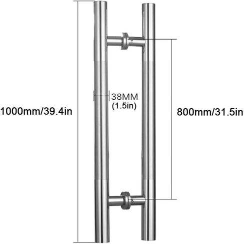 Sliding Barn Door Handle, Glass Door Handle Indoor and Outdoor Stainless Steel Metal Door Handle Bathroom Push Pull Door Handle, Silver-1000×800mm in Saudi Arabia