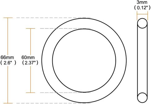 uxcell Nitrile Rubber O-Rings 66mm OD 60mm ID 3mm Width, Metric Sealing Gasket, Pack of 5 in Saudi Arabia