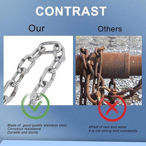 سلسلة من الفولاذ المقاوم للصدأ شديدة التحمل SUS304 بطول 6.5 أقدام، سلاسل تعليق بطول 1/6 بوصة، سلسلة خفيفة للخدمة، سلسلة تعليق للمنزل والتخييم في الهواء الطلق in Kuwait