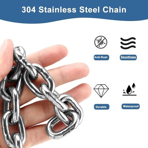 سلسلة من الفولاذ المقاوم للصدأ شديدة التحمل SUS304 بطول 6.5 أقدام، سلاسل تعليق بطول 1/6 بوصة، سلسلة خفيفة للخدمة، سلسلة تعليق للمنزل والتخييم في الهواء الطلق in Kuwait