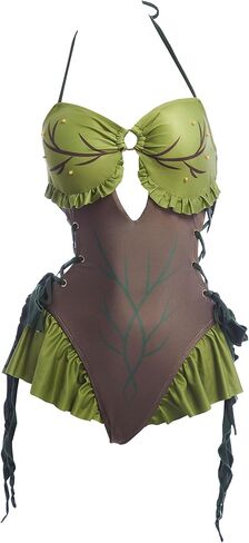 daizbella Women One Piece Swimsuits Dryad Fairy Style Halter Vintage Retro Tummy Control Bathing Suit with Leaf Pattern in Saudi Arabia