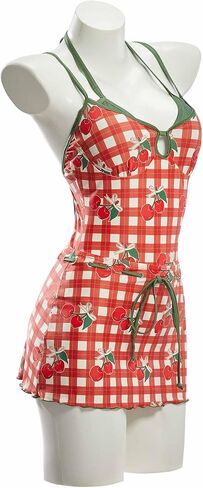 haikyuu Women Retro Cherry Swimsuit Cute One Piece Bathing Suit with Skirt Checkered Y2k Swimwear in Saudi Arabia
