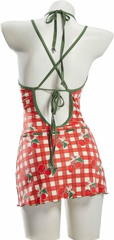 haikyuu Women Retro Cherry Swimsuit Cute One Piece Bathing Suit with Skirt Checkered Y2k Swimwear in Saudi Arabia
