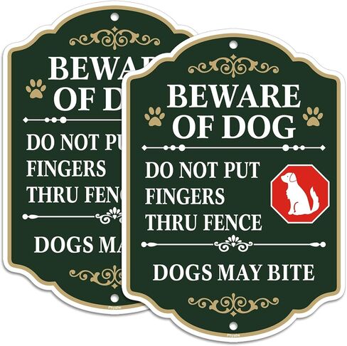 2 Pack Beware of Dog Sign, Do Not Put Fingers Thru Fence, 10 x 7 inch Rust Free Aluminum Sign, Weather Resistant, Waterproof, Durable Ink, Easy to Install in Kuwait