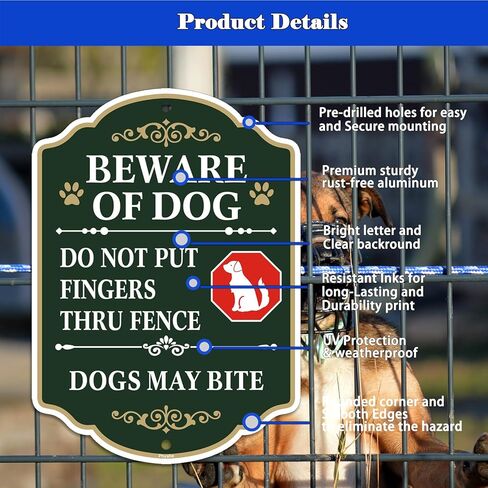 2 Pack Beware of Dog Sign, Do Not Put Fingers Thru Fence, 10 x 7 inch Rust Free Aluminum Sign, Weather Resistant, Waterproof, Durable Ink, Easy to Install in Kuwait
