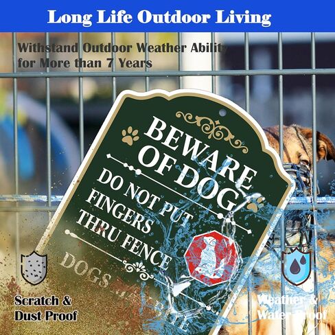 2 Pack Beware of Dog Sign, Do Not Put Fingers Thru Fence, 10 x 7 inch Rust Free Aluminum Sign, Weather Resistant, Waterproof, Durable Ink, Easy to Install in Kuwait