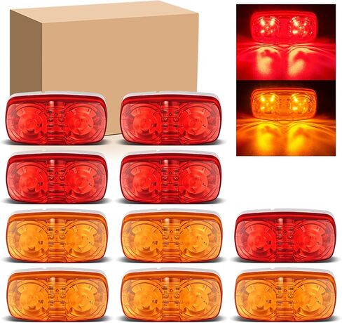14x علامة مقطورة LED ضوء مزدوج Bullseye 10 ثنائيات ضوء التخليص أحمر/كهرماني، عين النمر/فقاعة مزدوجة 12 فولت مقاوم للماء بيضاوي مستطيل مستطيل LED ضوء علامة جانبية لشاحنة RV وما إلى ذلك in Kuwait