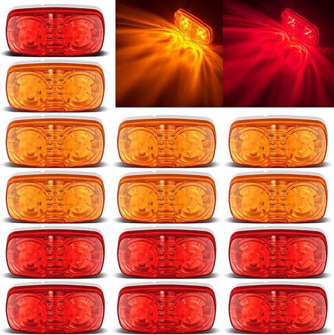 14x Trailer Marker LED Light Double Bullseye 10 Diodes Clearance Light Red/Amber, Tiger Eye/Double Bubble 12V Waterproof Oval Oblong Rectangular Rectangle LED Side Marker Light For RV Truck Lorry etc in Saudi Arabia