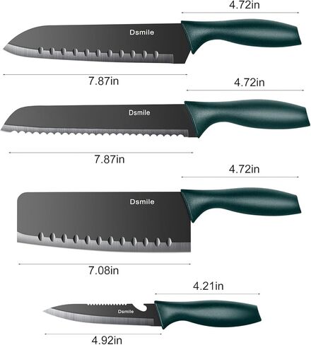 Dsmile 4 PCS Kitchen Knife Set,Black Stainless Steel Knives with Knife Covers,Non-Stick Coated Stainless Steel Blades for Cutting,Slicing & Dicing in Kuwait