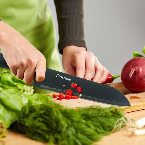 Dsmile 4 PCS Kitchen Knife Set,Black Stainless Steel Knives with Knife Covers,Non-Stick Coated Stainless Steel Blades for Cutting,Slicing & Dicing in Kuwait