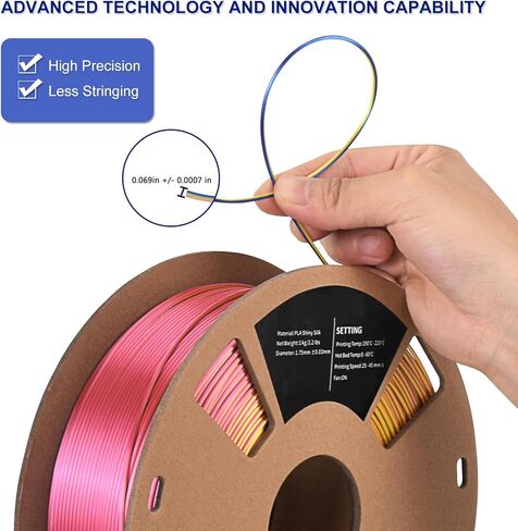 خيوط طابعة ثلاثية الأبعاد من Insane Deal، تتغير الألوان بسرعة، خيوط الحرير بألوان قوس قزح Pla، أحمر ذهبي أزرق، خيوط Pla متعددة الألوان 1.75 مم ± 0.02 مم، بكرة Silk Pla 2.2 رطل in Kuwait