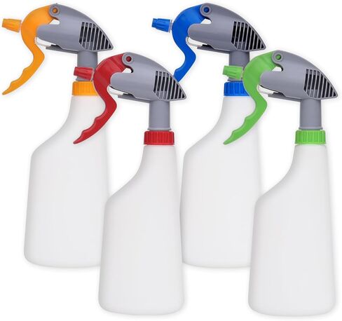 زجاجات رش بلاستيكية من دكتور ديرت 22 أونصة | زجاجة رذاذ فارغة شديدة التحمل لمحلول التنظيف | متوافق مع الكحول المقاوم للأحماض والقلويات عالي التدفق 3 سم مكعب | مثالية للحمام والمطبخ | 650 مل 4 عبوات ألوان in Kuwait