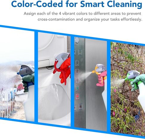 زجاجات رش بلاستيكية من دكتور ديرت 22 أونصة | زجاجة رذاذ فارغة شديدة التحمل لمحلول التنظيف | متوافق مع الكحول المقاوم للأحماض والقلويات عالي التدفق 3 سم مكعب | مثالية للحمام والمطبخ | 650 مل 4 عبوات ألوان in Kuwait