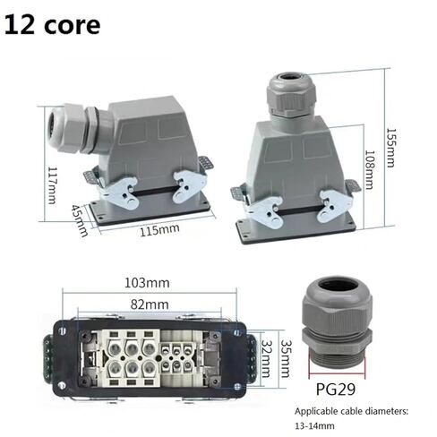 Heavy Duty Connector 12 Core HWK-006/6 40A+16A Power Signal Aviation Socket 1Pcs(Side line) in Saudi Arabia