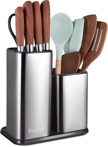 RedCall Kitchen Knife Holder,Stainless Steel Universal Knife Block Without Knives for Countertop,Modern Knife Utensil Holder for Counter,Edge-Protect Knife Storage Organizer (Stainless Steel (Silver)) in Saudi Arabia