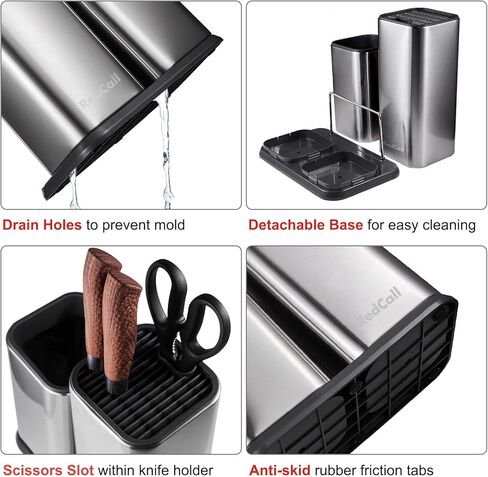 RedCall Kitchen Knife Holder,Stainless Steel Universal Knife Block Without Knives for Countertop,Modern Knife Utensil Holder for Counter,Edge-Protect Knife Storage Organizer (Stainless Steel (Silver)) in Saudi Arabia