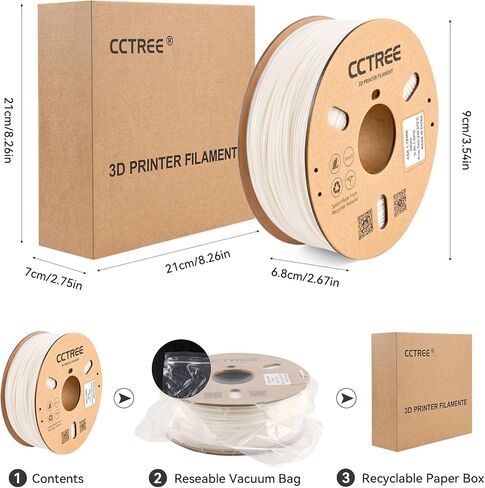 CCTREE ASA Filament 1.75 مم، مقاومة للأشعة فوق البنفسجية، مادة عالية القوة ومقاومة للطقس للمطبوعات الخارجية المتينة، خيوط طابعة ثلاثية الأبعاد 1 كجم (2.2 رطل) بكرة، دقة الأبعاد +/- 0.03 مم، أبيض in Kuwait