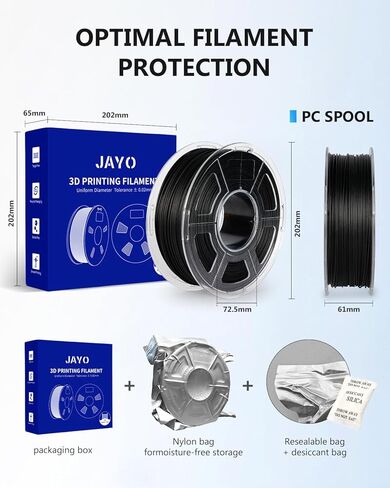 JAYO PA6-CF خيوط ألياف الكربون النايلون 1.75 مم، قوة عالية من الدرجة الهندسية ومقاومة للحرارة (تصل إلى 209 درجة مئوية)، تزييف منخفض، فراغ مختوم للنماذج الأولية الوظيفية والأجزاء الصناعية 1 كجم بكرة in Kuwait