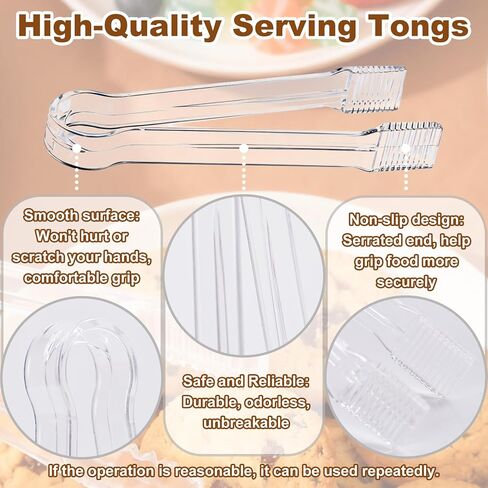10 Pcs Clear Plastic Serving Tongs, 6.3 Inch Small Disposable Plastic Tongs for Food, Buffet, Party, Salad, Ice, Candy, Appetizer, Catering, Easy to Hold and Clean in Kuwait