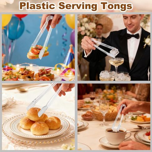 10 Pcs Clear Plastic Serving Tongs, 6.3 Inch Small Disposable Plastic Tongs for Food, Buffet, Party, Salad, Ice, Candy, Appetizer, Catering, Easy to Hold and Clean in Kuwait
