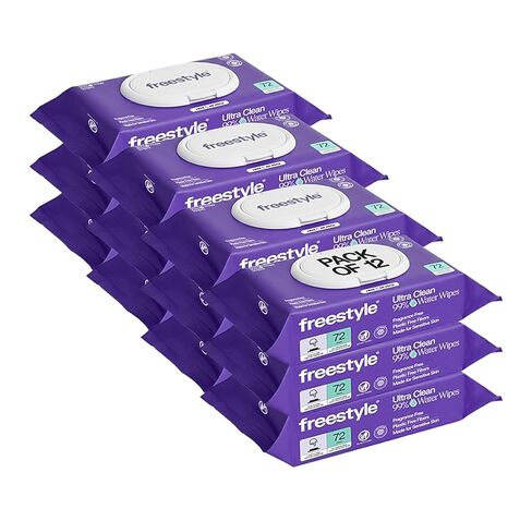 مناديل مبللة للأطفال جامبو ناعمة من فري ستايل - مضادة للحساسية وغير معطرة - مناديل مبللة مائية للأطفال - مناسبة تمامًا للبشرة الحساسة - سميكة وكبيرة الحجم - عبوة من 12، 72 منديلًا في كل عبوة in Kuwait