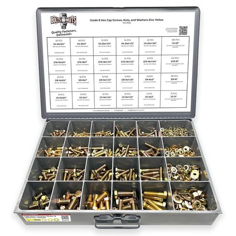 Grade 8 Hex Cap Screws Nuts Washers Coarse Thread Zinc Yellow Assortment - 1269 Pieces in Saudi Arabia