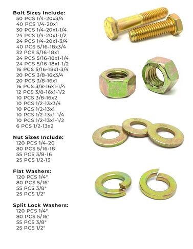 Grade 8 Hex Cap Screws Nuts Washers Coarse Thread Zinc Yellow Assortment - 1269 Pieces in Saudi Arabia